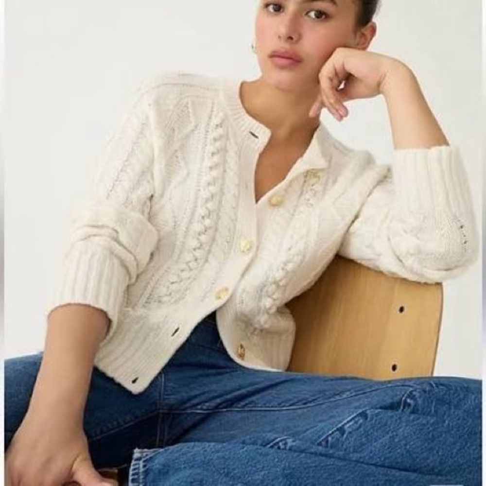 J. Crew Ivory Cable Knit Cardigan